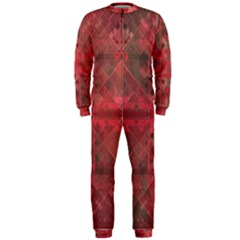 Indian Red Color Geometric Diamonds Onepiece Jumpsuit (men)  by SpinnyChairDesigns