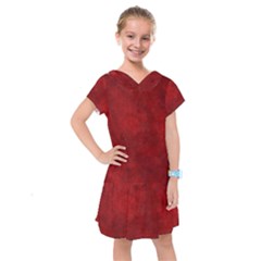 Scarlet Red Velvet Color Faux Texture Kids  Drop Waist Dress by SpinnyChairDesigns