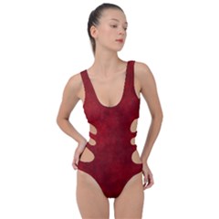 Scarlet Red Velvet Color Faux Texture Side Cut Out Swimsuit by SpinnyChairDesigns