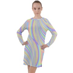 Pastel Color Stripes  Long Sleeve Hoodie Dress by SpinnyChairDesigns