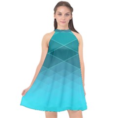 Aqua Blue And Teal Color Diamonds Halter Neckline Chiffon Dress  by SpinnyChairDesigns