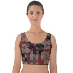 Auburn Grey And Tan Truchet Tiles Velvet Crop Top