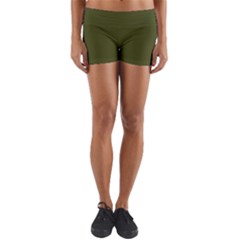 Army Green Solid Color Yoga Shorts by SpinnyChairDesigns