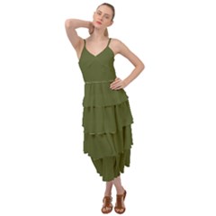 Army Green Solid Color Layered Bottom Dress by SpinnyChairDesigns