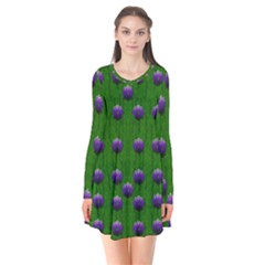 Power To The Big Flowers Festive Long Sleeve V-neck Flare Dress by pepitasart