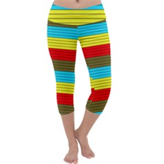 Multicolor With Black Lines Capri Yoga Leggings by tmsartbazaar