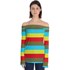 Multicolor With Black Lines Off Shoulder Long Sleeve Top by tmsartbazaar