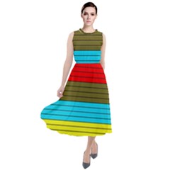 Multicolor With Black Lines Round Neck Boho Dress by tmsartbazaar