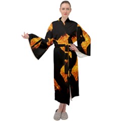 Shadow Heart Love Flame Girl Sexy Pose Maxi Velour Kimono