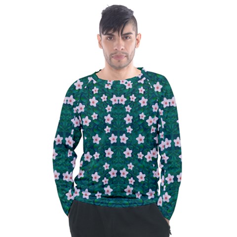 Porcelain Flowers  On Leaves Men s Long Sleeve Raglan Tee by pepitasart