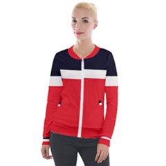 Navy Blue With Red Velour Zip Up Jacket by tmsartbazaar