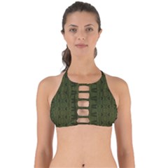 Army Green Color Batik Perfectly Cut Out Bikini Top by SpinnyChairDesigns