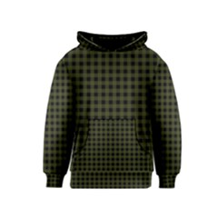 Army Green Black Buffalo Plaid Kids  Pullover Hoodie by SpinnyChairDesigns