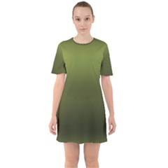 Army Green Gradient Color Sixties Short Sleeve Mini Dress by SpinnyChairDesigns