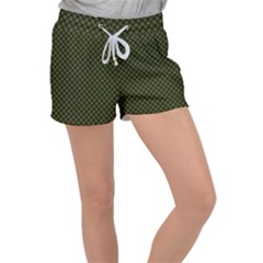 Army Green And Black Plaid Velour Lounge Shorts by SpinnyChairDesigns