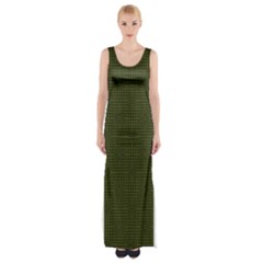 Army Green Color Polka Dots Thigh Split Maxi Dress by SpinnyChairDesigns