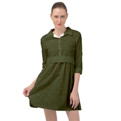 Army Green Color Polka Dots Mini Skater Shirt Dress