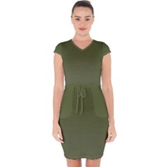 Army Green Color Ombre Capsleeve Drawstring Dress  by SpinnyChairDesigns