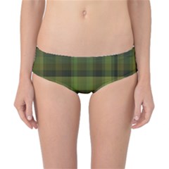 Army Green Color Plaid Classic Bikini Bottoms by SpinnyChairDesigns