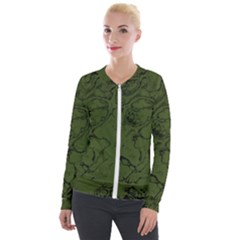 Amy Green Color Grunge Velour Zip Up Jacket by SpinnyChairDesigns