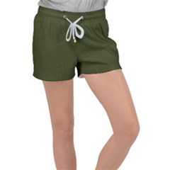 Army Green Color Texture Velour Lounge Shorts by SpinnyChairDesigns