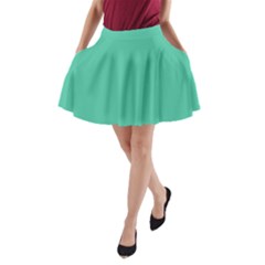 True Biscay Green Solid Color A-line Pocket Skirt by SpinnyChairDesigns