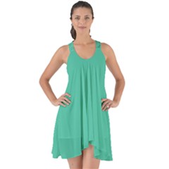 True Biscay Green Solid Color Show Some Back Chiffon Dress by SpinnyChairDesigns