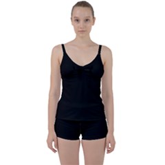 True Black Solid Color Tie Front Two Piece Tankini by SpinnyChairDesigns