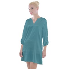 True Cadet Blue Teal Color Open Neck Shift Dress by SpinnyChairDesigns