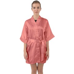 True Coral Pink Color Half Sleeve Satin Kimono  by SpinnyChairDesigns