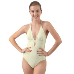 True Cream Color Halter Cut-out One Piece Swimsuit by SpinnyChairDesigns