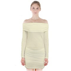 True Cream Color Long Sleeve Off Shoulder Dress by SpinnyChairDesigns