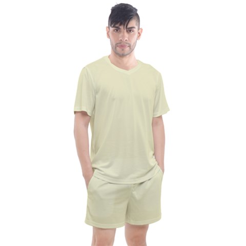 True Cream Color Men s Mesh Tee And Shorts Set by SpinnyChairDesigns