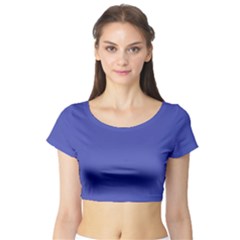 Dark Slate Blue Color Short Sleeve Crop Top by SpinnyChairDesigns