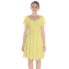 True Lemon Yellow Color Short Sleeve Bardot Dress by SpinnyChairDesigns