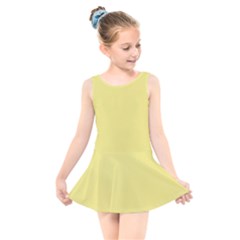 True Lemon Yellow Color Kids  Skater Dress Swimsuit by SpinnyChairDesigns