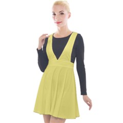 True Lemon Yellow Color Plunge Pinafore Velour Dress by SpinnyChairDesigns