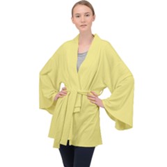 True Lemon Yellow Color Long Sleeve Velvet Kimono  by SpinnyChairDesigns