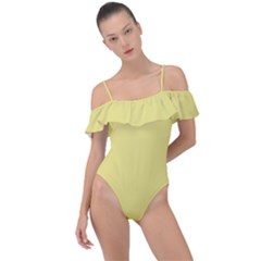 True Lemon Yellow Color Frill Detail One Piece Swimsuit by SpinnyChairDesigns