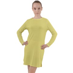 True Lemon Yellow Color Long Sleeve Hoodie Dress by SpinnyChairDesigns