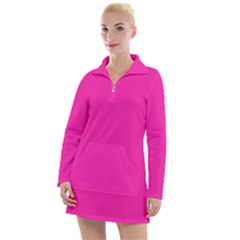 Neon Pink Color Women s Long Sleeve Casual Dress by SpinnyChairDesigns