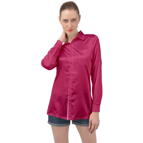 Rose Red Color Long Sleeve Satin Shirt by SpinnyChairDesigns