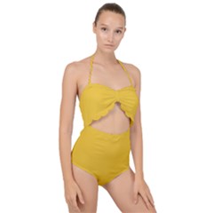 True Saffron Yellow Color Scallop Top Cut Out Swimsuit by SpinnyChairDesigns