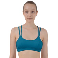 True Teal Blue Color Line Them Up Sports Bra by SpinnyChairDesigns