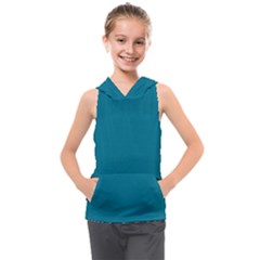 True Teal Blue Color Kids  Sleeveless Hoodie by SpinnyChairDesigns