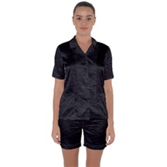 Black Color Texture Satin Short Sleeve Pyjamas Set by SpinnyChairDesigns