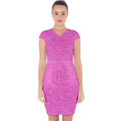 Neon Pink Color Texture Capsleeve Drawstring Dress  by SpinnyChairDesigns