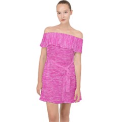 Neon Pink Color Texture Off Shoulder Chiffon Dress by SpinnyChairDesigns