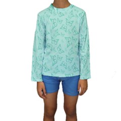 Biscay Green Monarch Butterflies Kids  Long Sleeve Swimwear by SpinnyChairDesigns