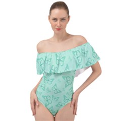 Biscay Green Monarch Butterflies Off Shoulder Velour Bodysuit  by SpinnyChairDesigns